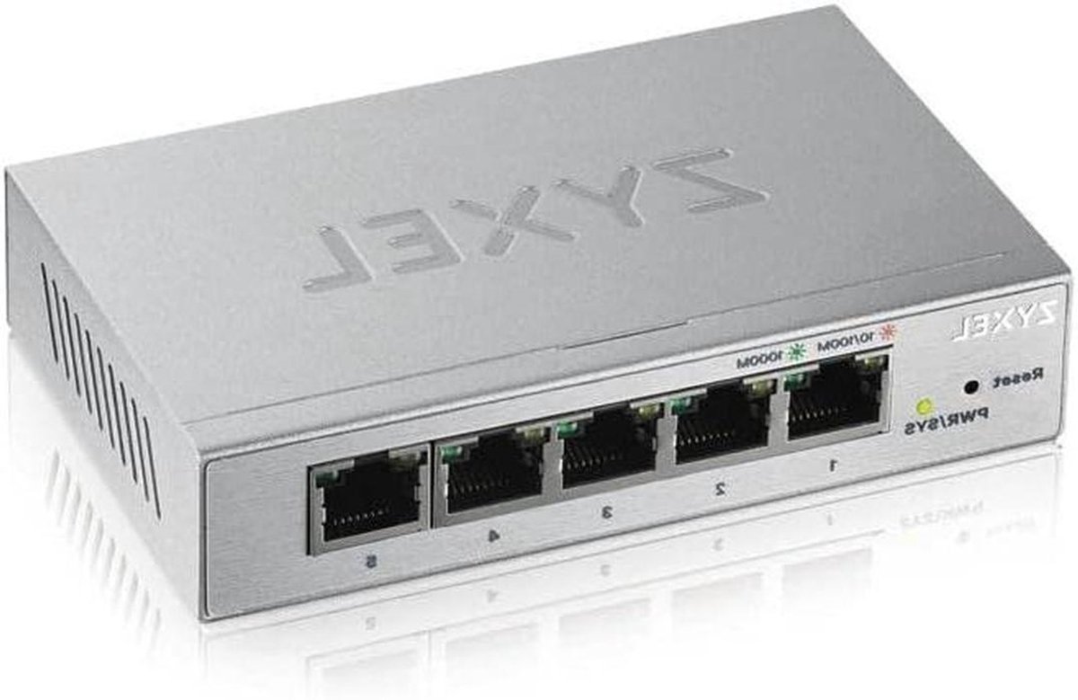 Netwerk Switch - Poorten Hub - Internet Verbinding - Vijf Poorten - Compact Formaat - Zilver