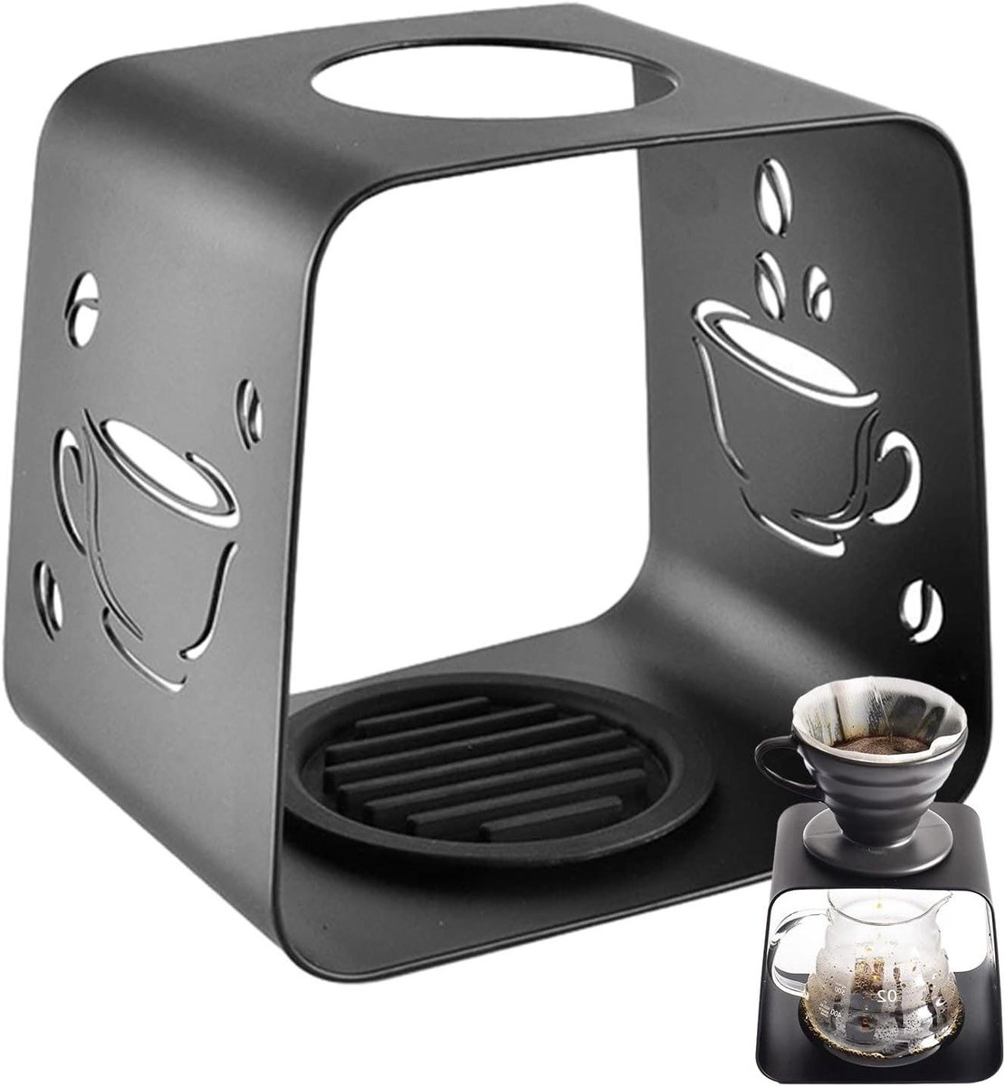 Koffiezetapparaat Stand - Druppelrek Gietkoffie - Koffie Zetten - Precisie Opening - 17.3x13.3x15.9cm - Zwart