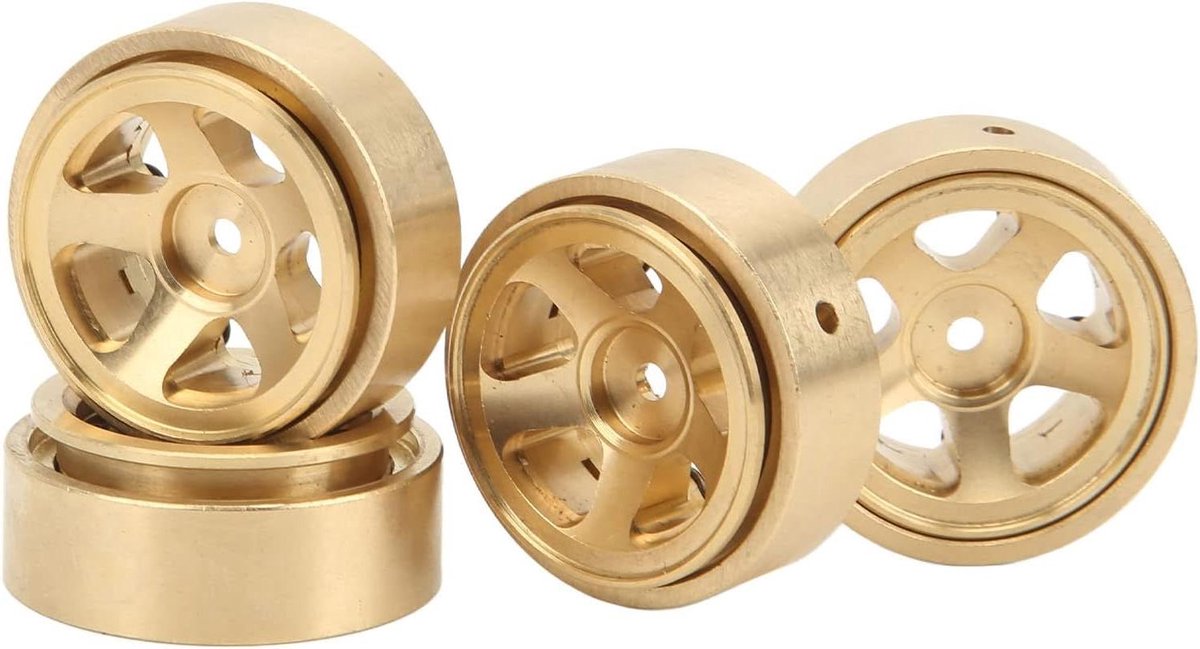 RC Wielen Set - Messing Velgen - RC Auto Verbeteren - Lijmvrij Beadlock Ontwerp - 14 mm Breed - Goud