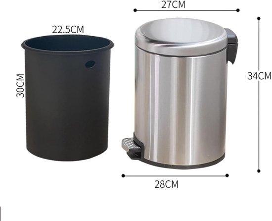Prullenbak Met Pedaal - Afvalemmer Keuken - Hygiënisch Afval - Zachte Sluiting - 9 Liter - Zwart