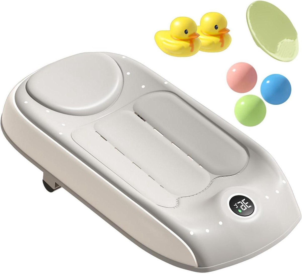 Kinderbadondersteuning - Baby badzitje - Veilig baden - Ingebouwde temperatuursensor - 57 cm - Grijs