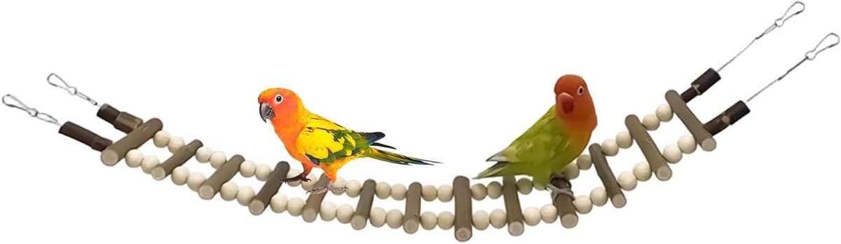 Vogelladder, houten parkiet schommelbrug, klimkooi speelgoed voor vogels, natuurlijk houtmateriaal met metalen haken, huisdieraccessoire met veilig ontwerp, speelkooi voor thuis gebruik voor