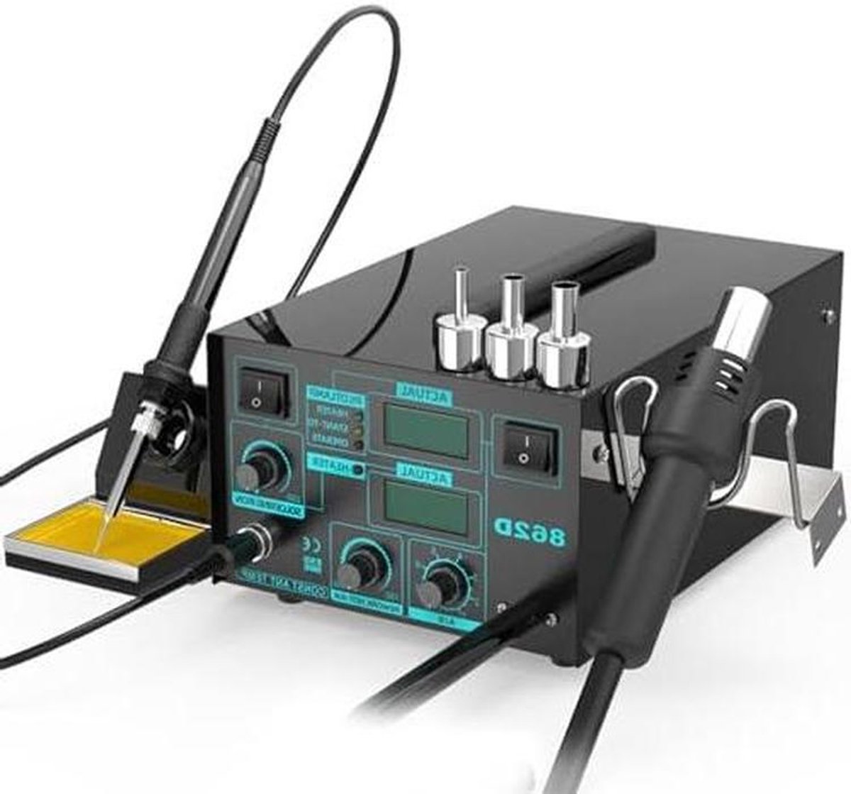 600 W antistatisch desoldeerstation, 2-in-1 heteluchtpistool nabewerking en soldeerbout station met LED digitaal display, instelbare temperatuur, voor SMD-solderen, desolderen en elektronica-reparatie