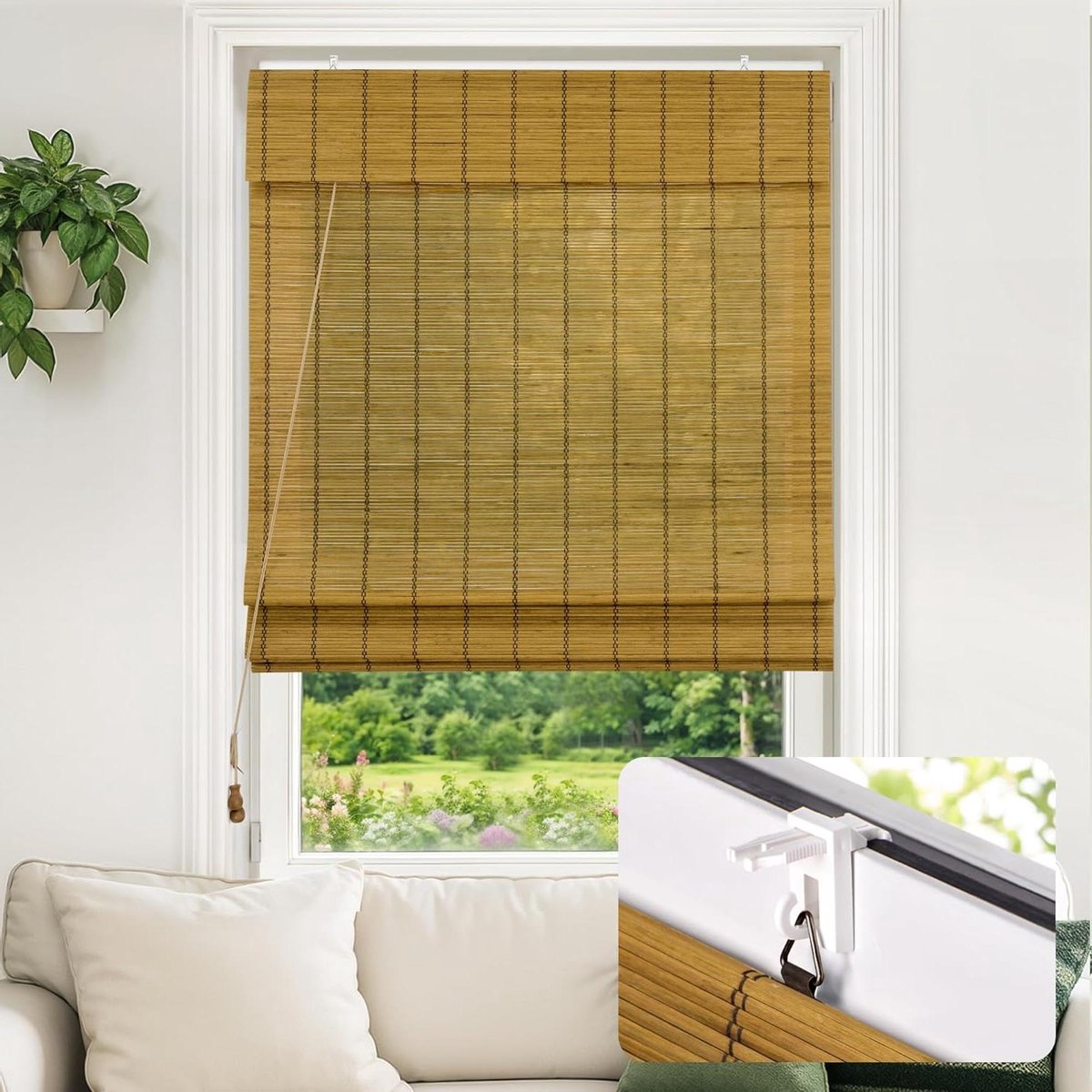 Bamboe Rolgordijn - Vouwgordijn Hout - Inkijk Weren - Montage Zonder Boren - 70 x 160 cm -