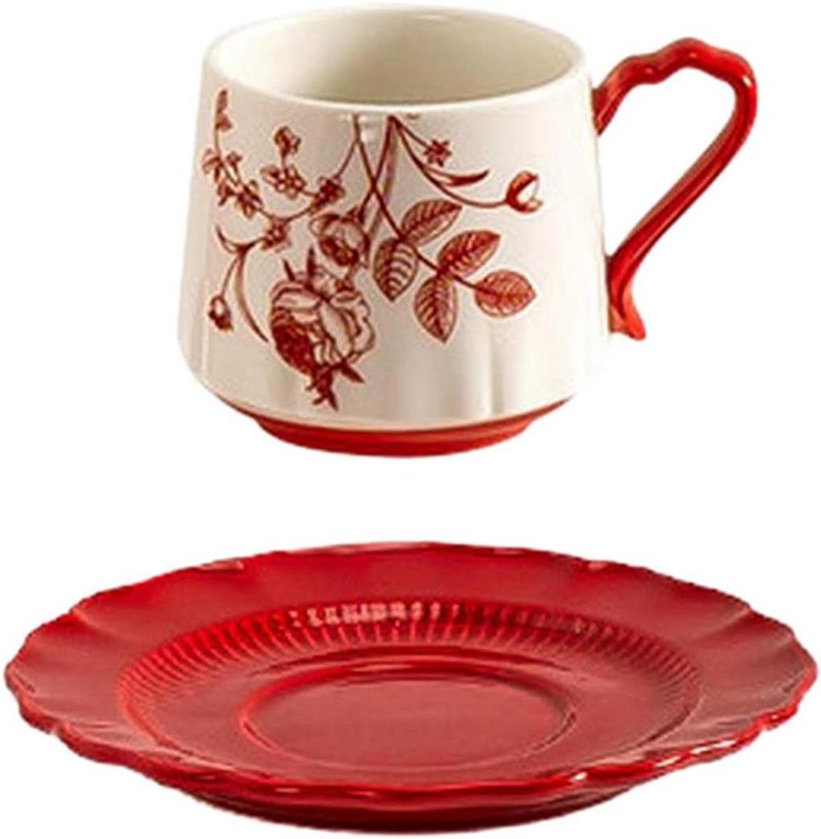 Koffie Kop en Schotel - Theeservies Set - Dagelijks Gebruik - Vaatwasserbestendig - 18-18.9 cm - Rood