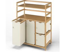 Wasmand met vakken - Kleding organizer - Sorteren van wasgoed - Met extra legplanken - 150 liter capaciteit - Beige