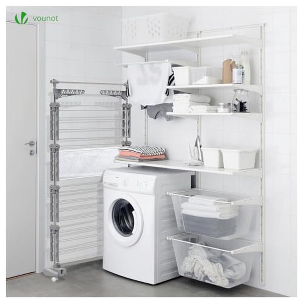 Droogrek Met Wielen - Kledingrek Vlier - Kleding Drogen - 28 Meter Drooglengte - 4 Niveaus - Zilver thumbnail 6