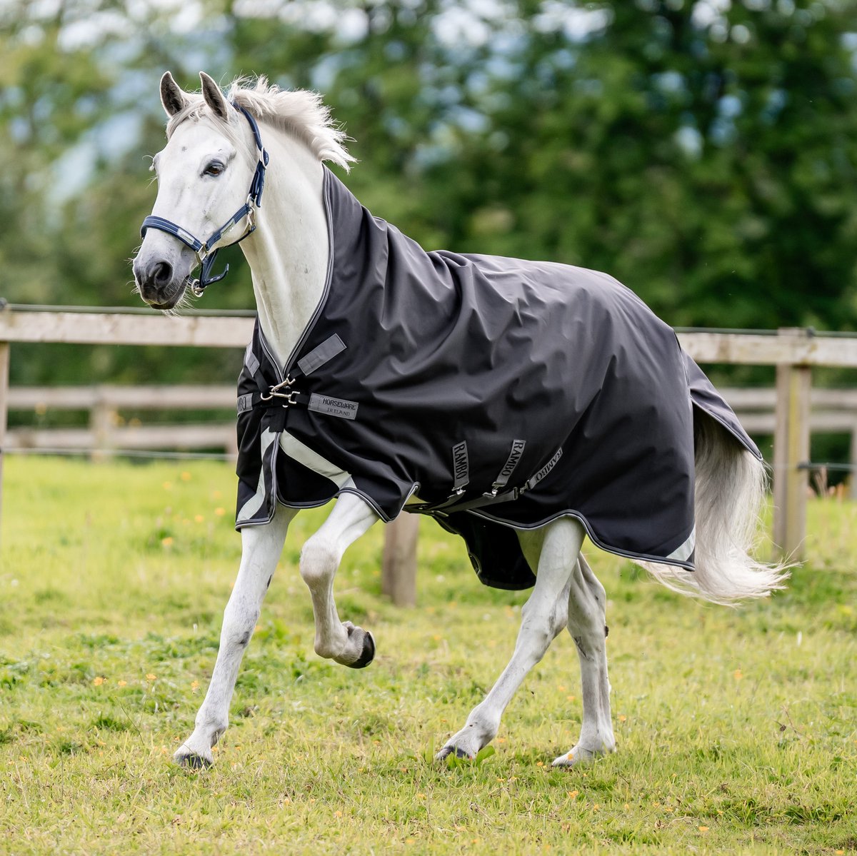 Horseware Rambo Wug Turnout Lite 0g - Zwart/Onweersgrijs & Zilver, 78 (6'6")