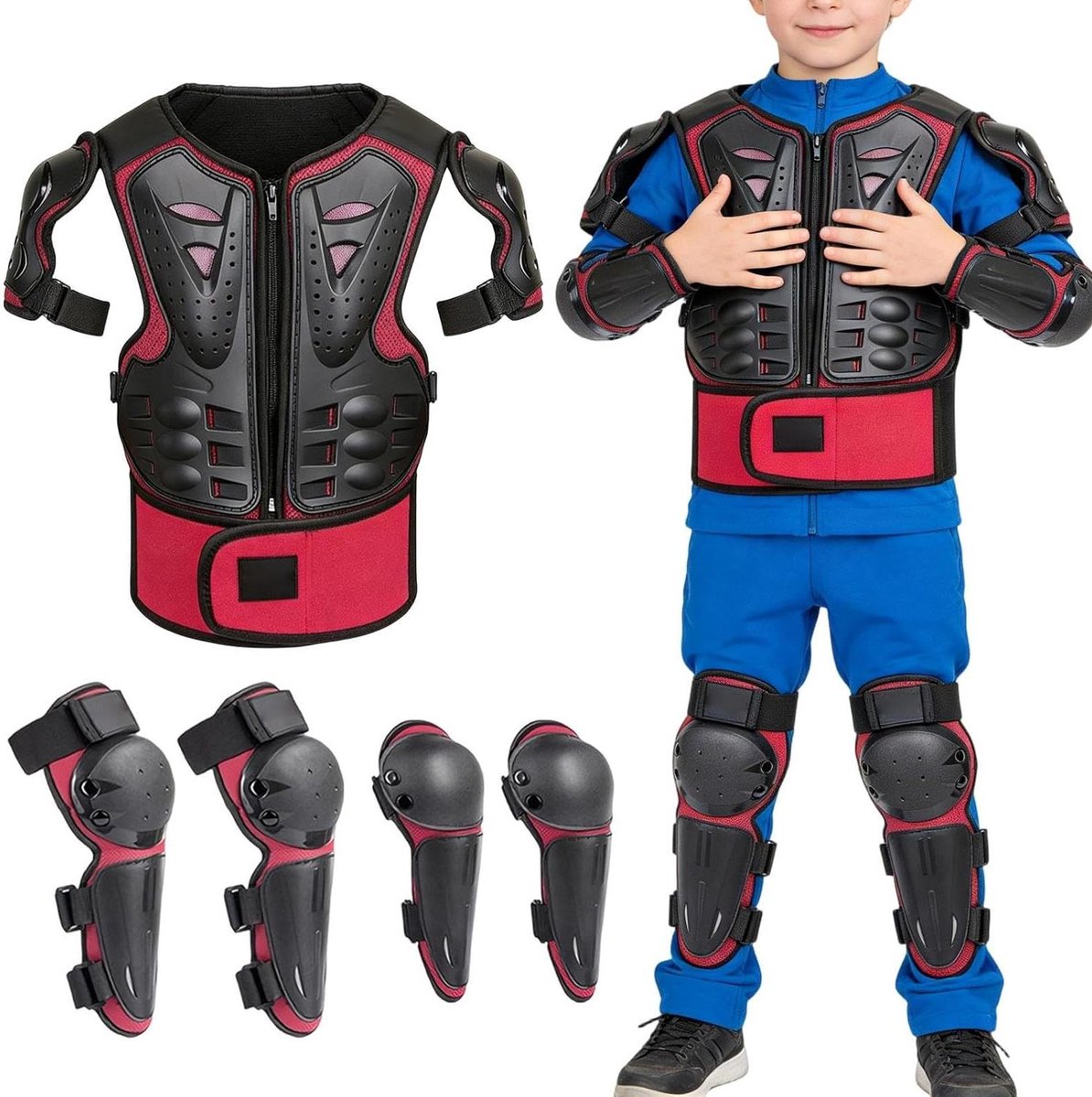 Kinder Beschermingsset - Motorcross Uitrusting - Actieve Sport - 5-Delig Systeem - 50x30x10 cm - Rood