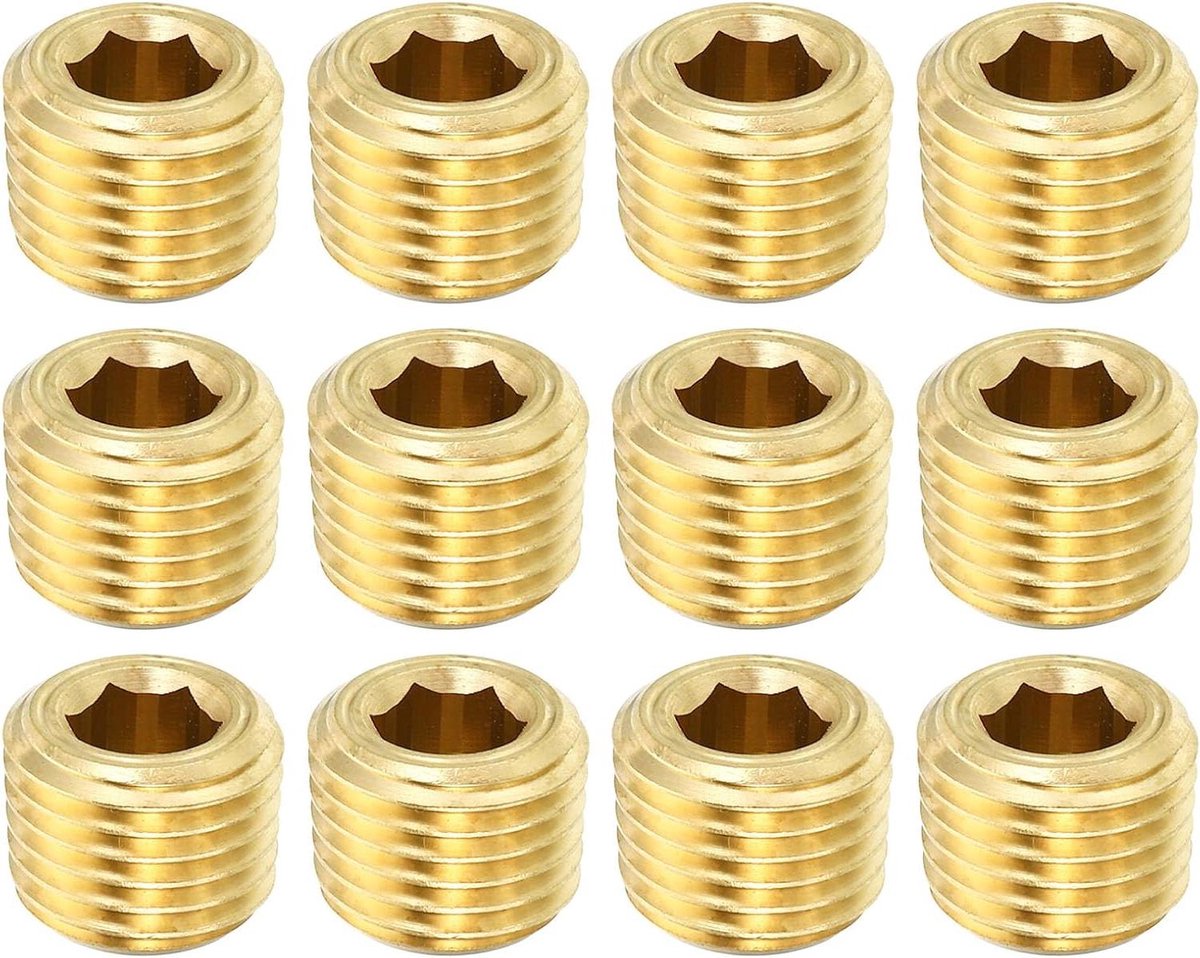 Zeskant Stopcontact - Buisleiding Plug - Leidingen Afdichten - Verzonken Constructie - 12 Stuks - Messing