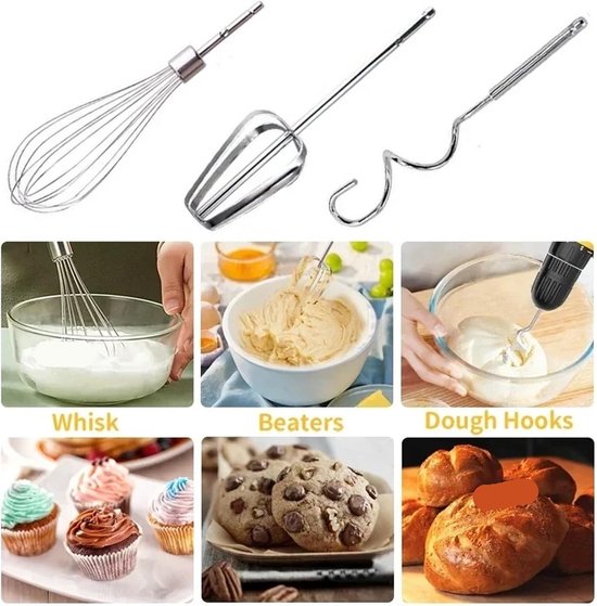 Keukenmixer set - Mixstaaf accessoires - Beslag maken - Temperatuurbestendig materiaal - 4 stuks - Zilverkleurig — afbeelding 4