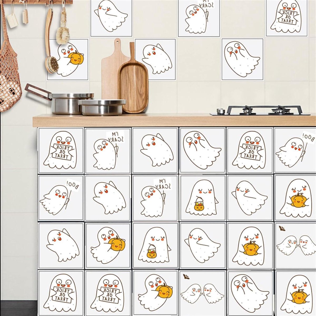 Tegels Muurstickers Tegel Stickers Kind Wit Geest Leuke Stok op Tegels Badkamer PVC Zelfkl