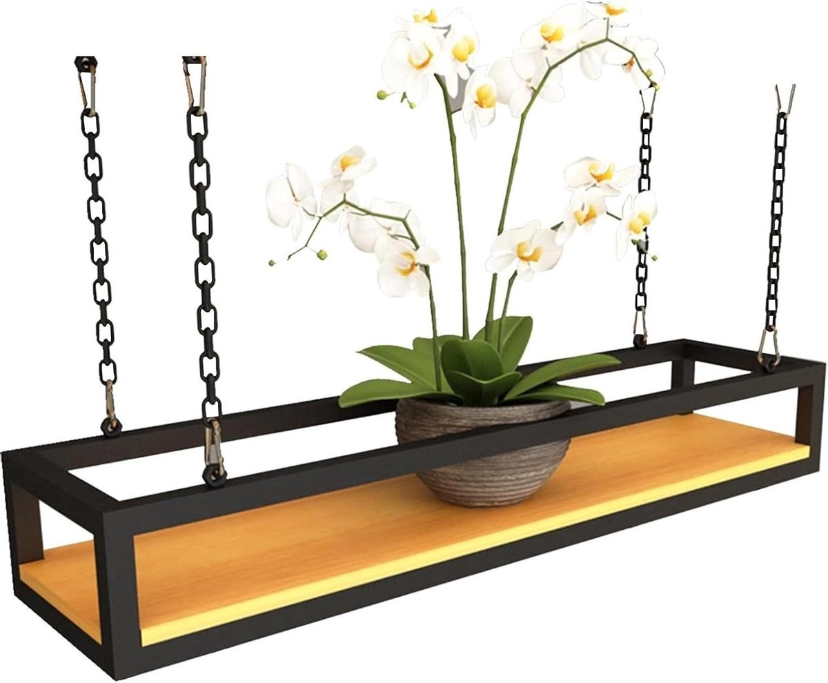 Plafondplank Plantenrek - Hangende Tuinplank - Decoratief Opbergen - Smeedijzeren Frame -