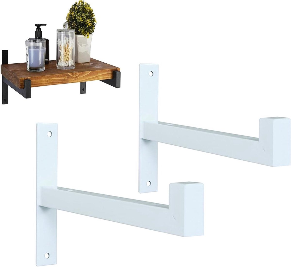 Plankdragers Set - Wandsteunen - Opbergen Thuis - Haakse L-vorm - 25 cm x 15 cm - Wit