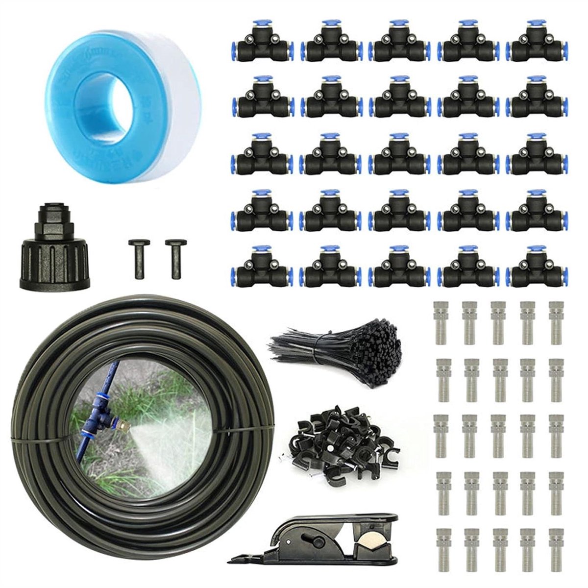 Vernevelaar voor buiten - Koelsysteem terras - Tuin bewatering - UV-bestendige slang - 6 meter - Zwart