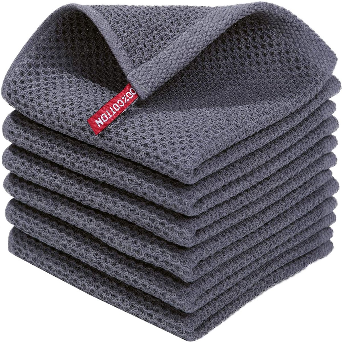 MODENUIT Keukendoek Set – Wafelstructuur – 34 x 34 cm en 34 x 73 cm – Katoen – Donkergrijs – Voor Keukengebruik