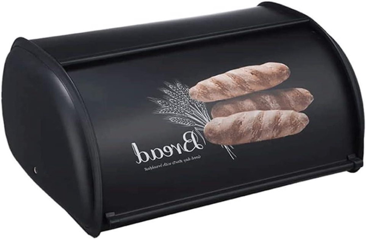 Broodtrommel Metaal - Broodbox Keuken - Brood Vers Houden - Robuust Stalen Ontwerp - 34x23x14.5CM - Zwart