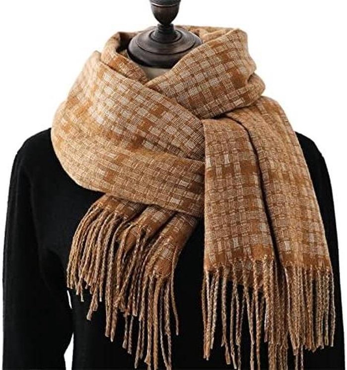 Dames Sjaal - Imitatie Kasjmier - Warme Stijl - Met Franjes - 185x65 cm - Plaid