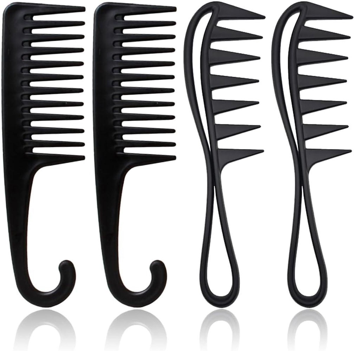 Brede Tandkam Set - Haarkammen - Haar Styling - Antistatisch Ontwerp - 4 Stuks - Zwart