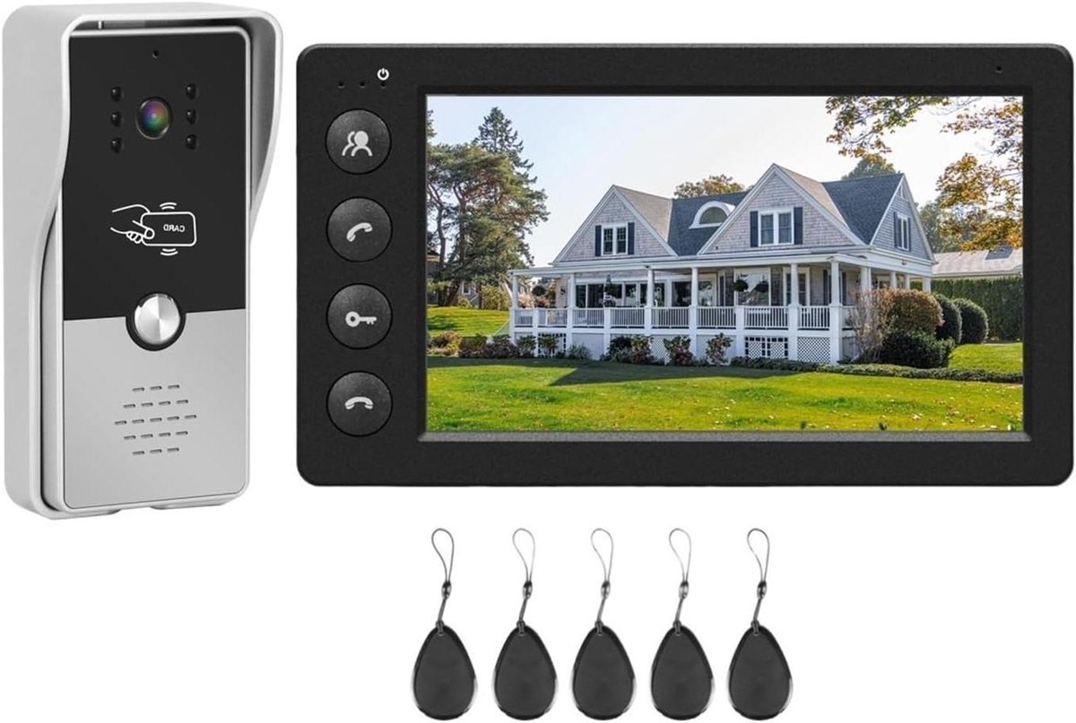 Video Deurtelefoon - Intercom Systeem - Toegang Beveiligen - RFID Kaart Ontgrendeling - 7 Inch Scherm - Zwart