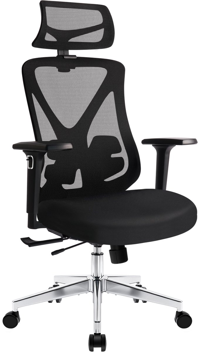 Ergonomische Bureaustoel - Bureaustoel - Office Chair met Lendensteun & 2D Hoofdsteun - Zitdiepte Verstelbaar - 3D Armleuningen - Zwart