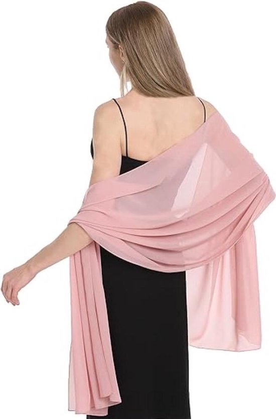 Shawl dames - 200 x 70cm - Chiffon Sjaal - Omslagdoek - Dames Sjaal - Dunne omslagsjaal - Stola - Omslagdoek Dames - Ademend - Chiffon sjaals en omslagdoeken voor avondjurken - Kado - Bruidssjaal - Trouwstola - Mode - Roze