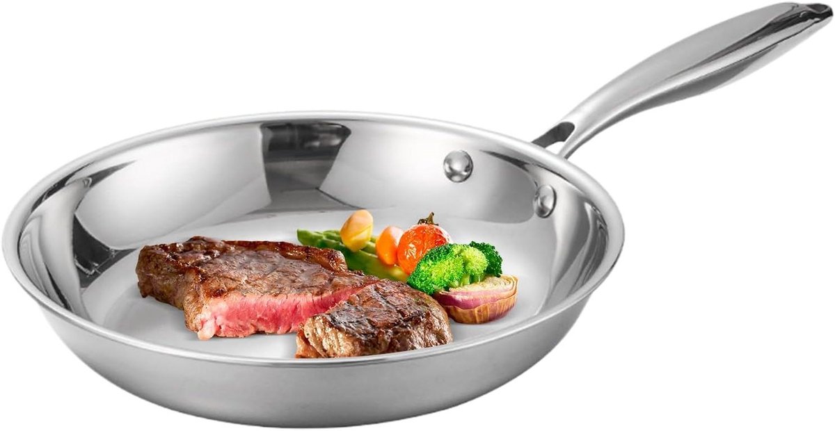 Roestvrijstalen Pan Koekenpan Keukengerei Dagelijks Koken Gelijkmatige Warmte 22 cm Zilver