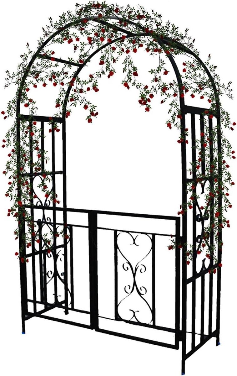 Tuinprieel Rozenboog - Met Poort - Planten Ondersteunen - Stevig Metalen Latwerk - H 210 cm - Zwart