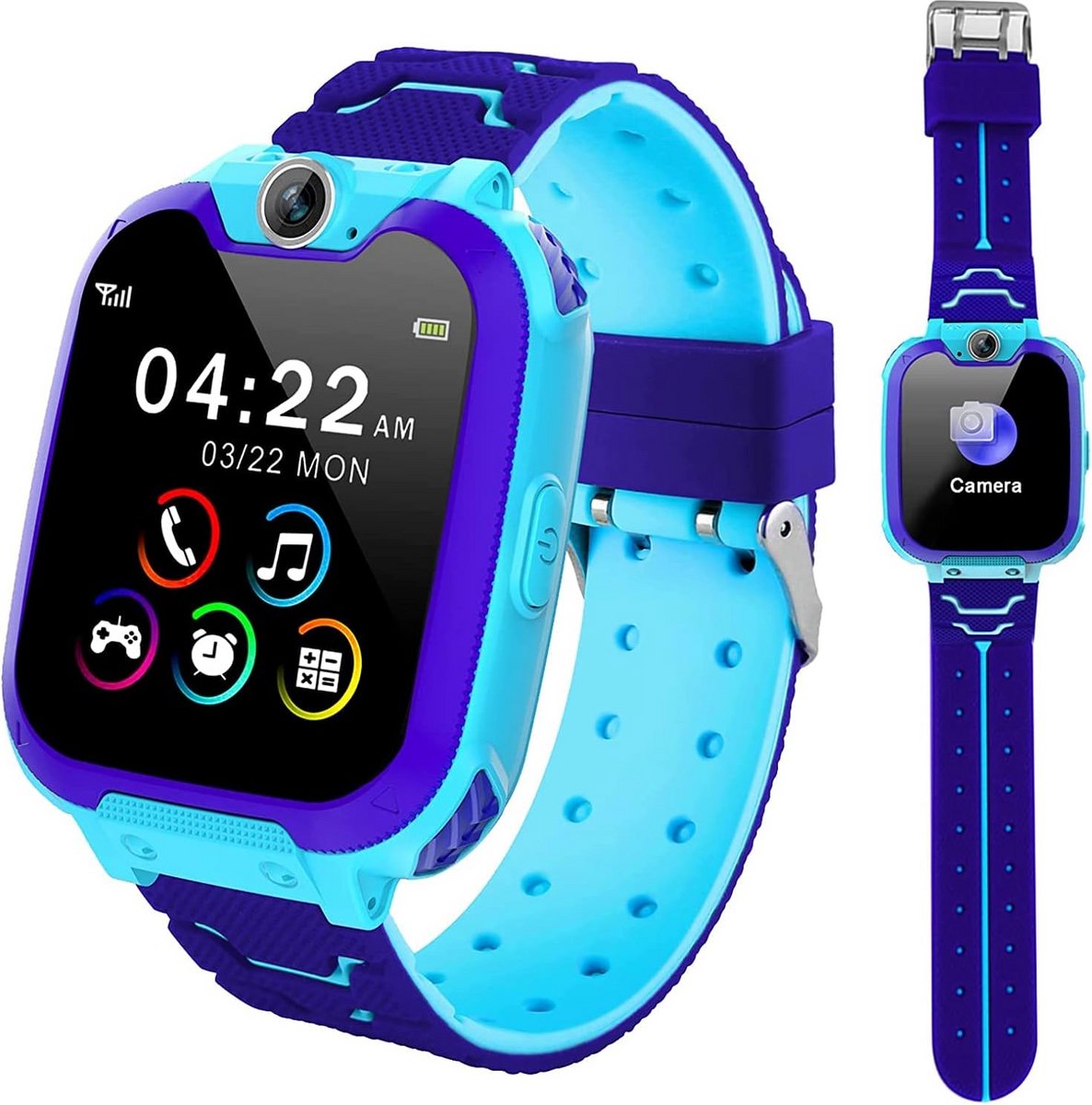 Kinder Smartwatch - Kindersmartwatch Telefoon - Spelletjes en Communicatie - Bidirectioneel Gesprek - 16 Spelletjes - Blauw