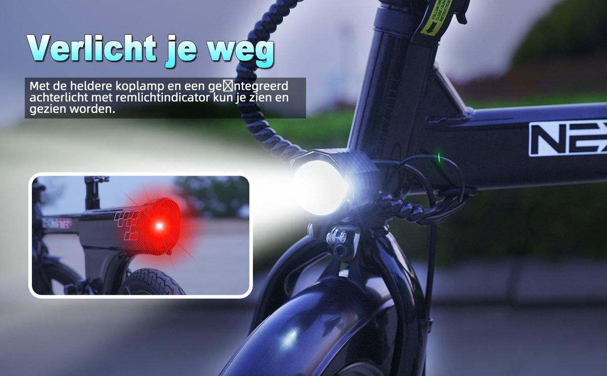 YEE GOO Elektrische Fiets - 250 W Motor - 36V 7,8Ah Batterij - 30-45 km Actieradius - 14 Inch Banden - Schijfremmen voor en achter - LED-verlichting en LCD-display - Draagbare e-bike voor woon-werkverkeer in de stad - Zwart – foto 7