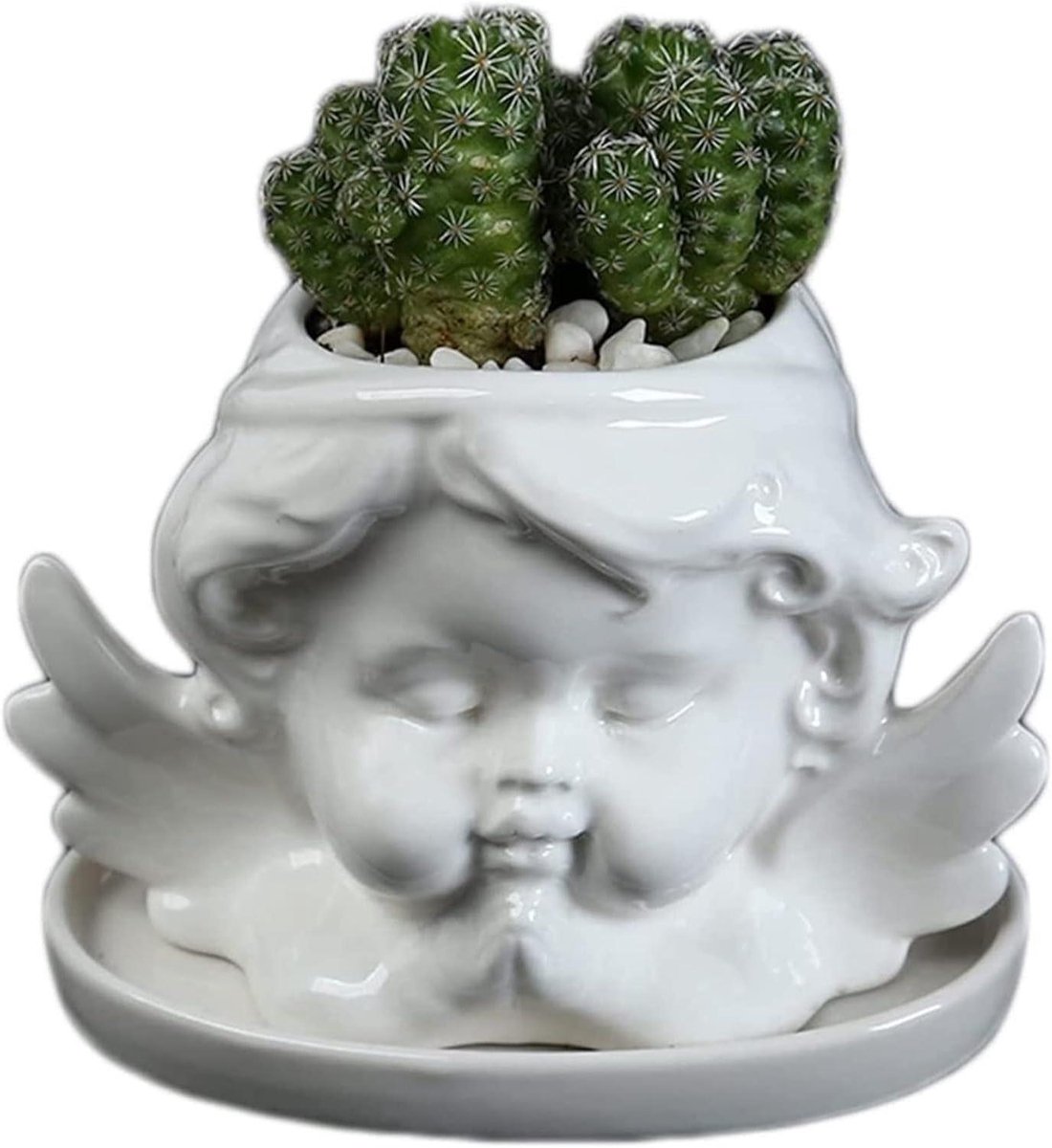 Tuinieren Creatief Karakter Engel Succulente Bloempot Kantoor Tafel Bloempot Keramiek met Dienblad Decoratieve Ornamenten voor Woonkamer