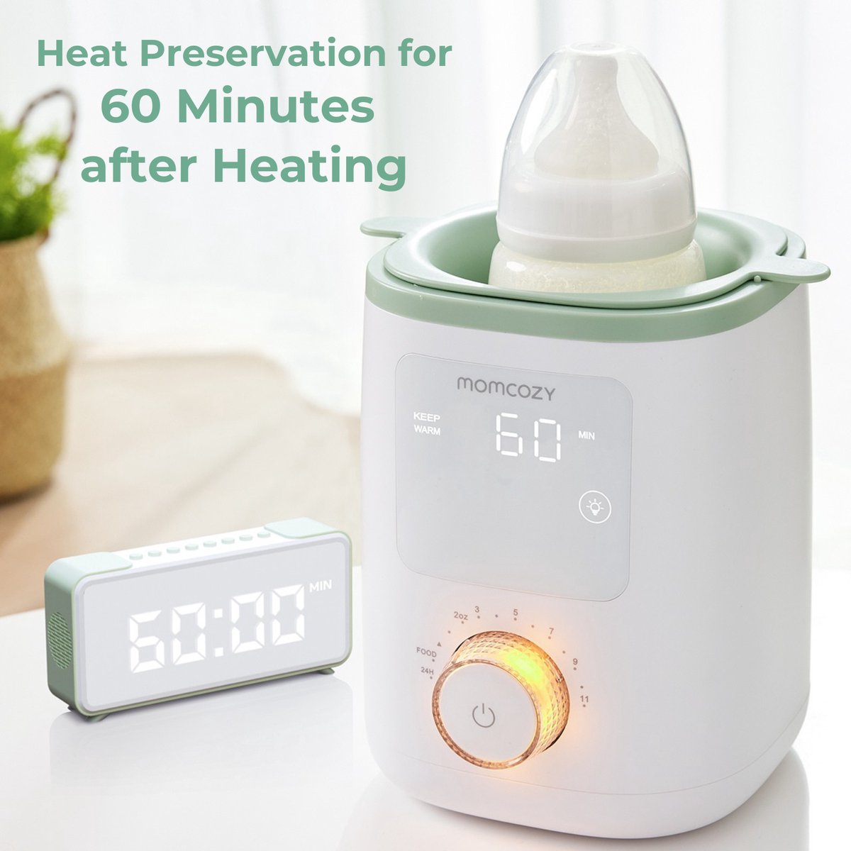 Momcozy MW02 Analoge Flessenverwarmer – Waterbad Verwarming voor Babyfles en Potjes – Met Verlichting & Warmhoudfunctie thumbnail 6