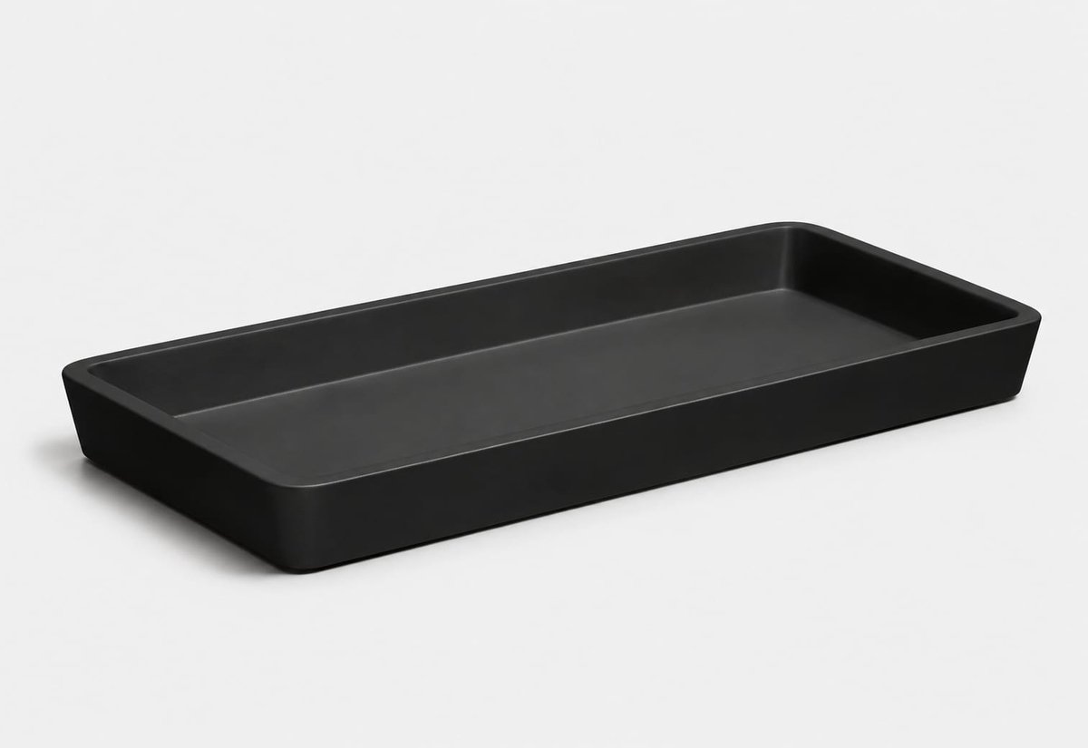 Zwarte Polyresin Tray 15x8x2 cm – Luxe Minimalistisch Plateau voor Badkamer, Parfum, Kaarsen & Accessoires