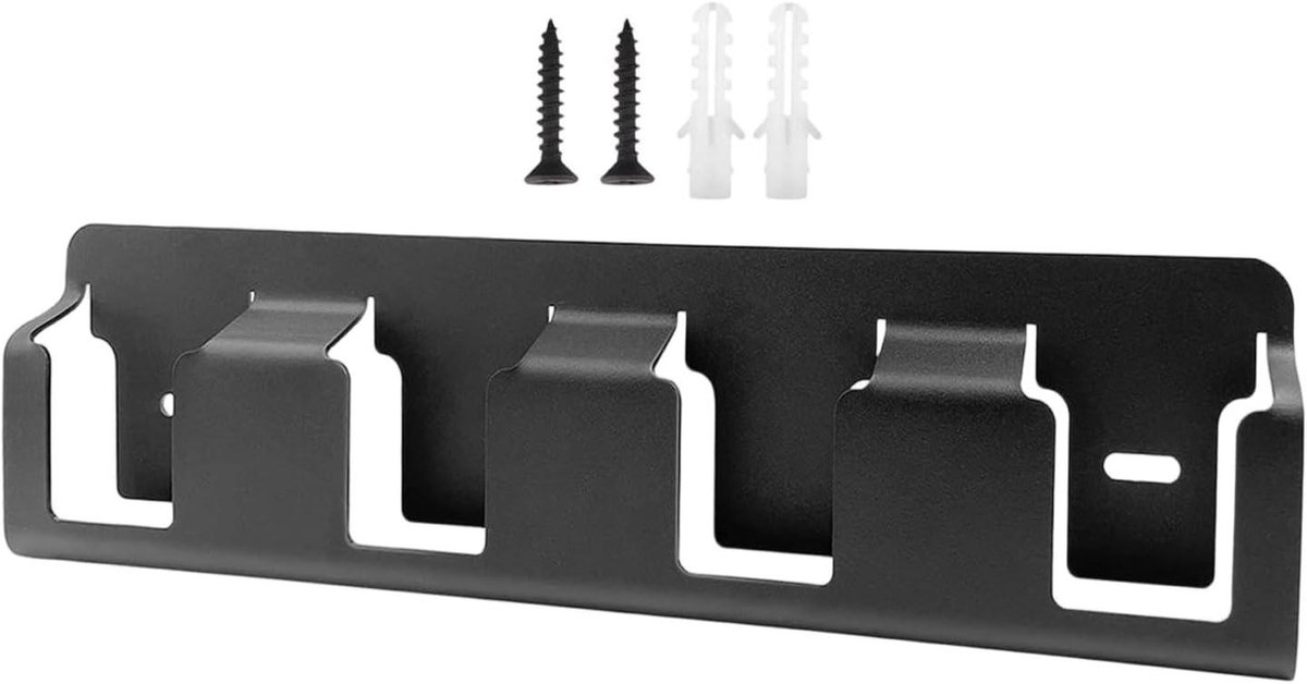 Batterijhouder Wandmontage - Accu Organizer - Gereedschap Opslag - Robuuste Stalen Constructie - 4 Vakken - Zwart
