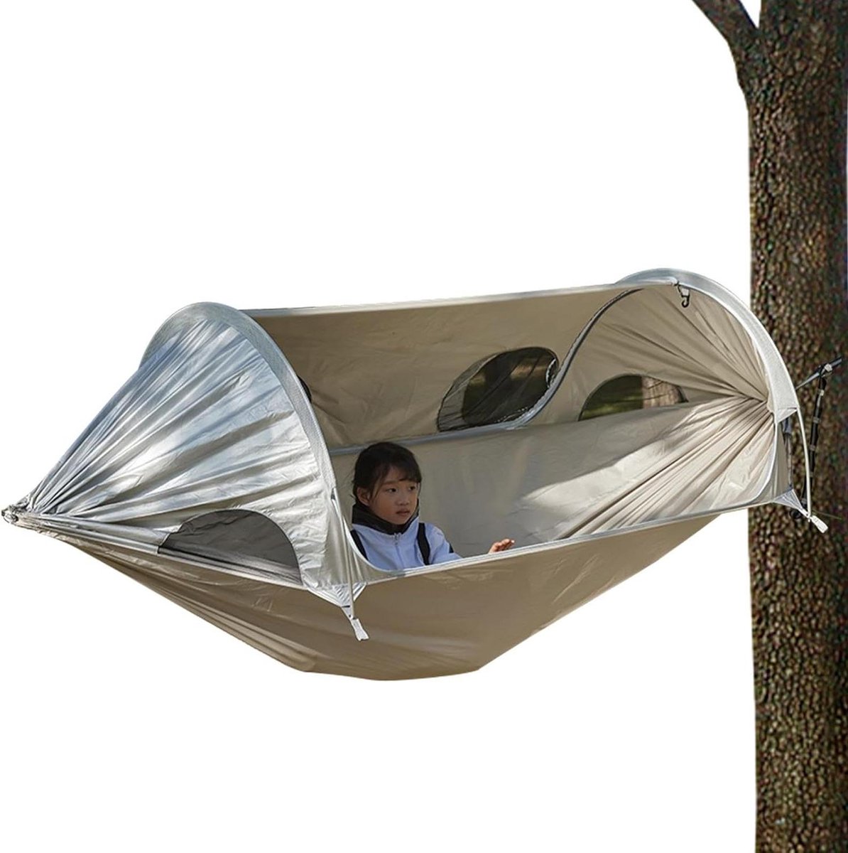 Dubbele Hangmat - Reishangmat Net - Kamperen Wandelen - Met Inclusief Net - 200 kg Draagvermogen - Zilver