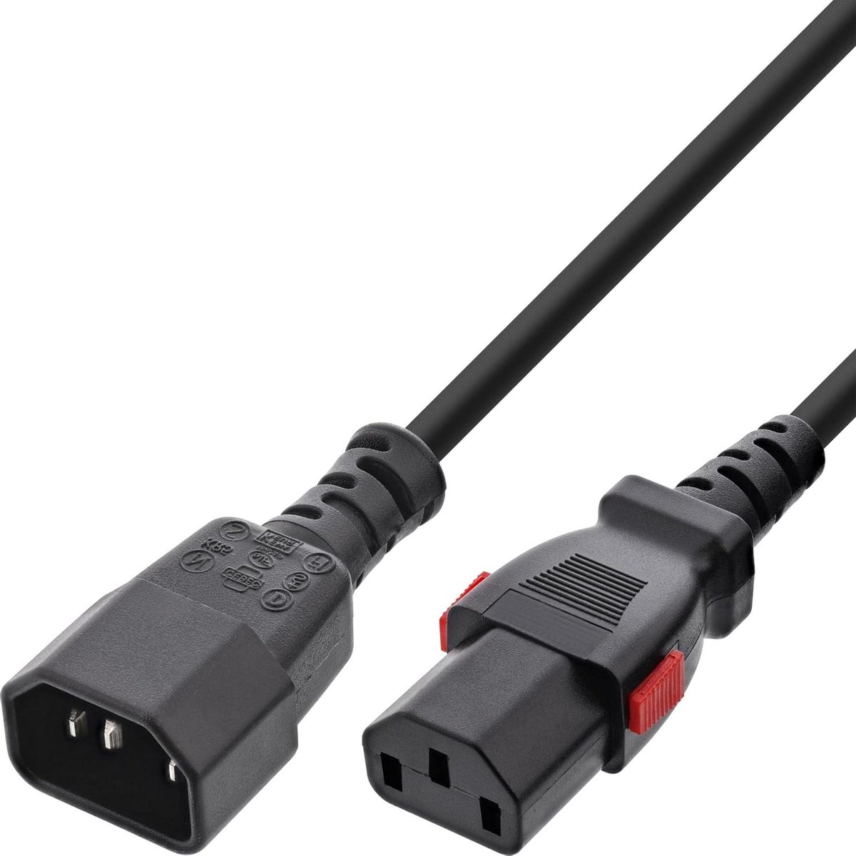 Verlengsnoer Stroom - Kabel C13 C14 - Apparaten Aansluiten - Met Vergrendeling - 2 Meter - Zwart