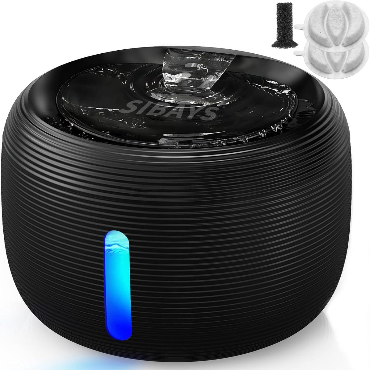 SIBAYS Fontein voor katten, 3,5 liter, kattenfontein met 25 dB ultralichte pomp en led-raam, drinkfontein voor honden met 2 actieve koolfilters, BPA-vrij, diepfiltering, FS77 (BK)