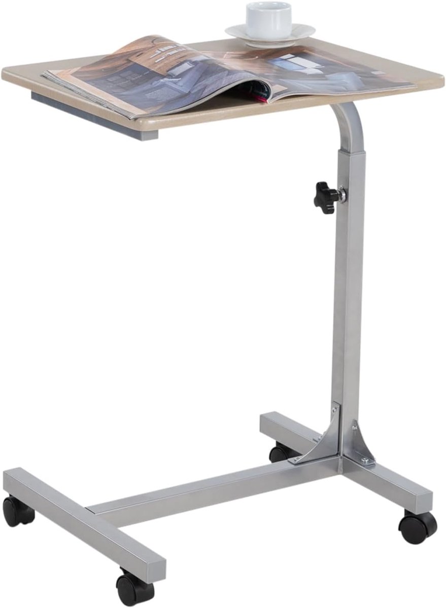 MEUBLE COSY Laptop Table Height Adjustable, Mobile Computer Table with 4 Lockable Wheels, PC Support, Sofa Table, for Living Room, Office, Bedroom, Oak, 48 x 38 x 79 cm
