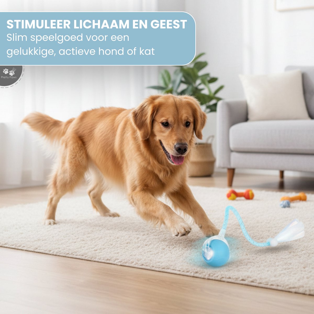 Pretty Paws Zelfrollende Bal - Interactief Elektrisch Speelgoed voor Katten & Honden - Oplaadbaar - Intelligentie Hondenspeelgoed & Kattenspeelgoed thumbnail 2