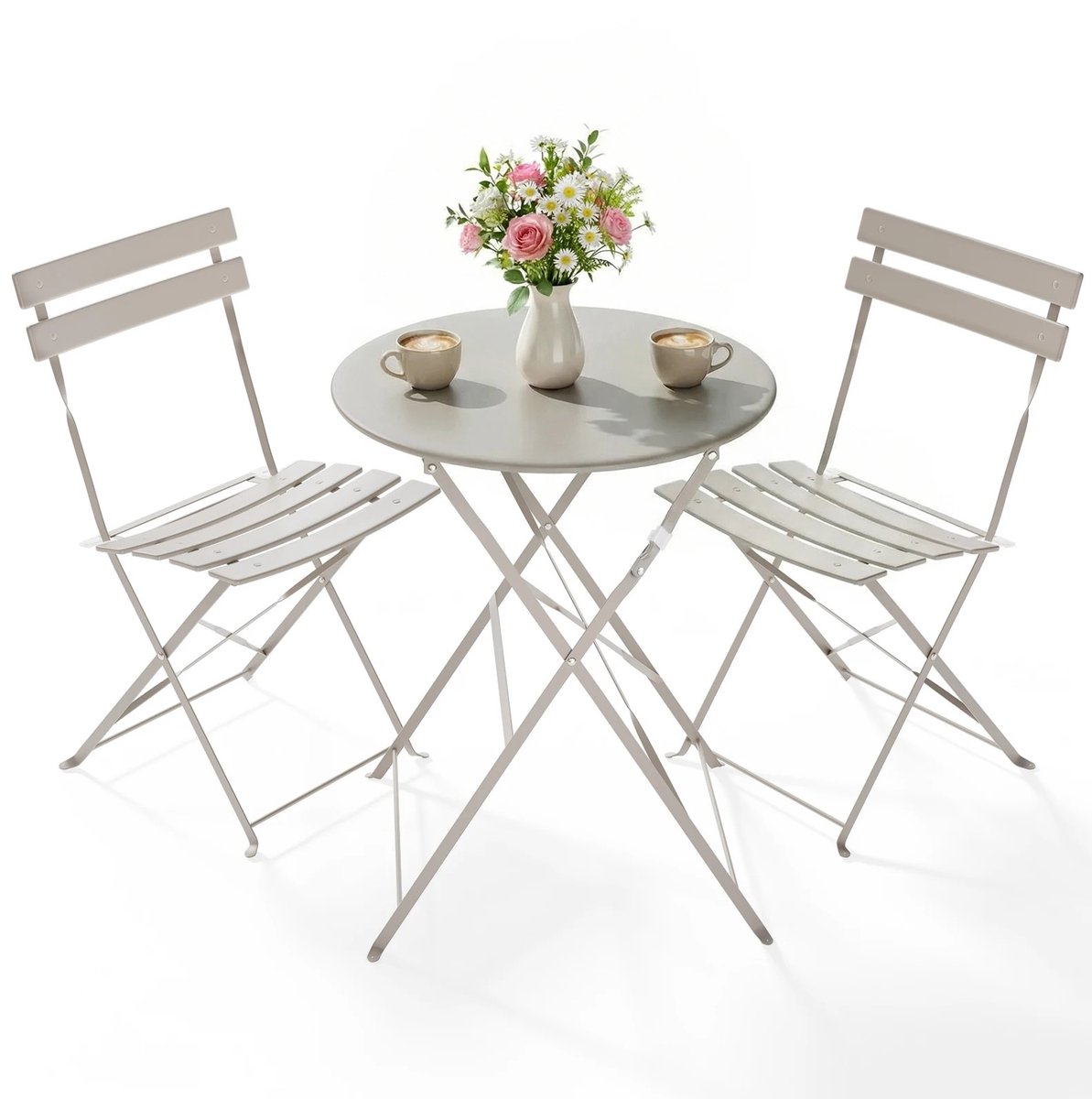 Geargalaxy 3-delige Bistroset - Tuinset - Terrasset - Balkonset - Bistrotafel met Stoelen - Stalen Frame - Opvouwbaar Design - Grijs
