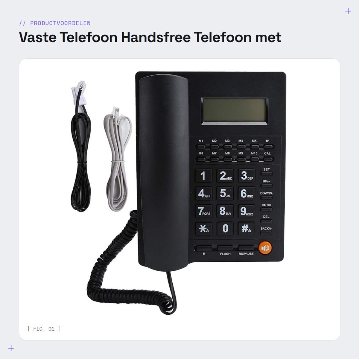 Dailygoods- Vaste Telefoon HD-gesprekskwaliteit - Handsfree Telefoon - Grote Knoppen voor Ouderen - Nummerweergave - Ruisonderdrukking - ABS Materiaal