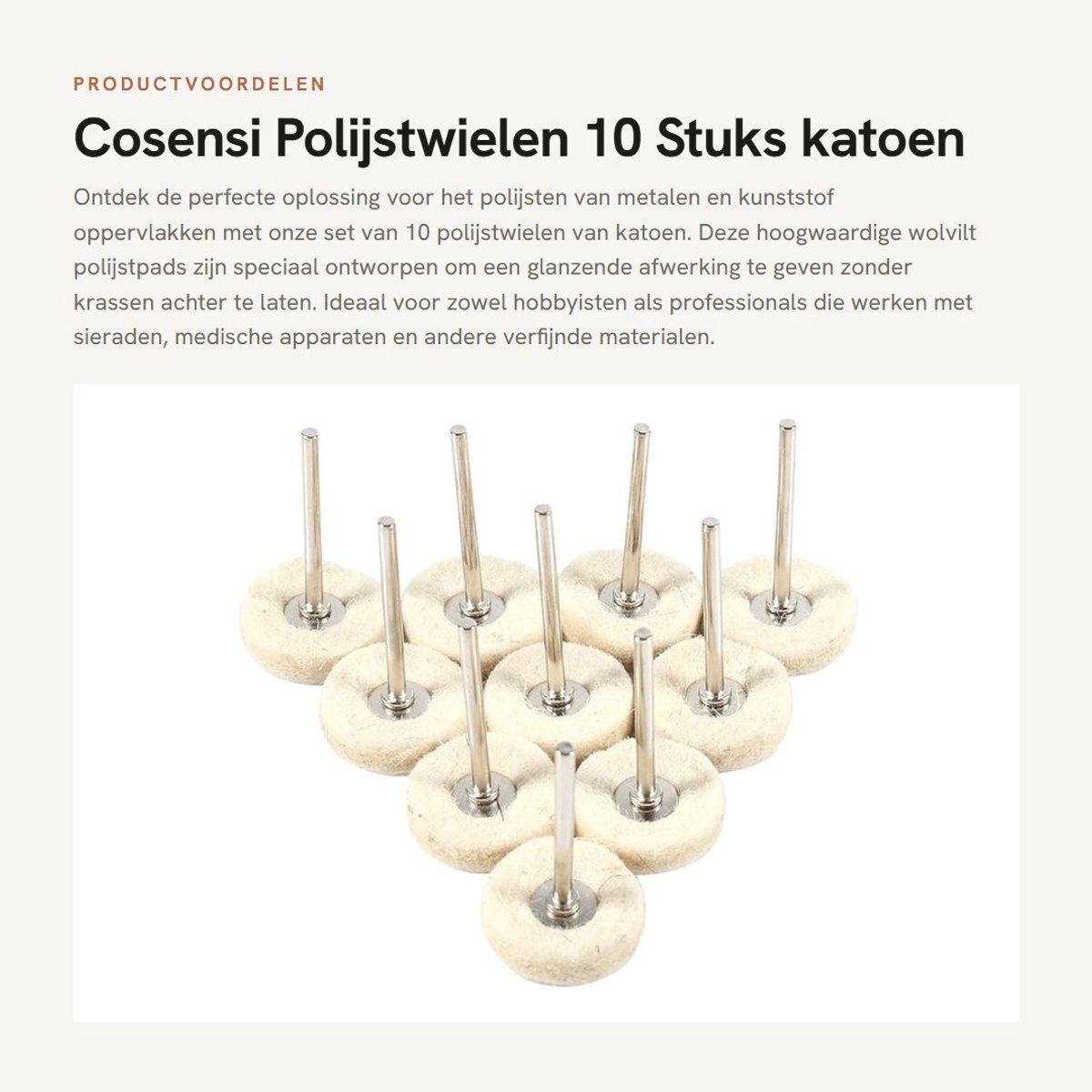 Dailygoods- Polijstpad Set 10 Stuks - Polijstschijven 25mm - Wolvilt - Geschikt voor Metaal/Plastic - Glanzend Afwerking - Robuust en Duurzaam - Polijstschijf