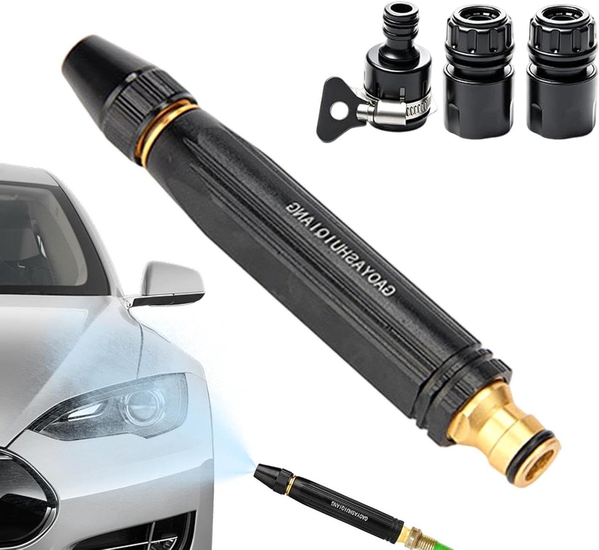 Hogedrukspuit - Tuinsproeier - Auto Wassen - Verstelbare Sproeimodus - 22 cm - Zwart