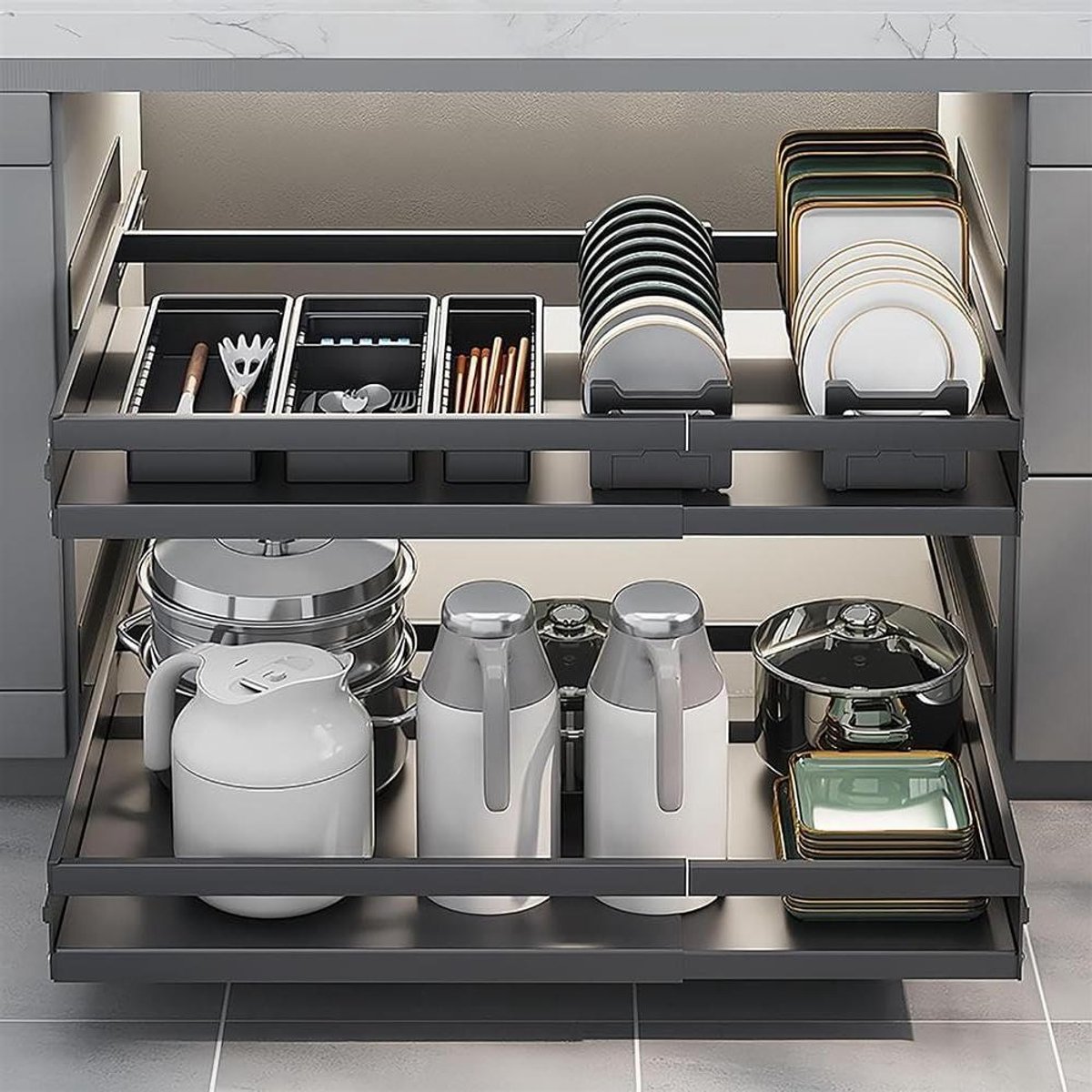 Uittrekbare Kastorganizer - Lade Opbergplanken - Keuken Organiseren - Zonder Boren - 2 Stuks - Zwart