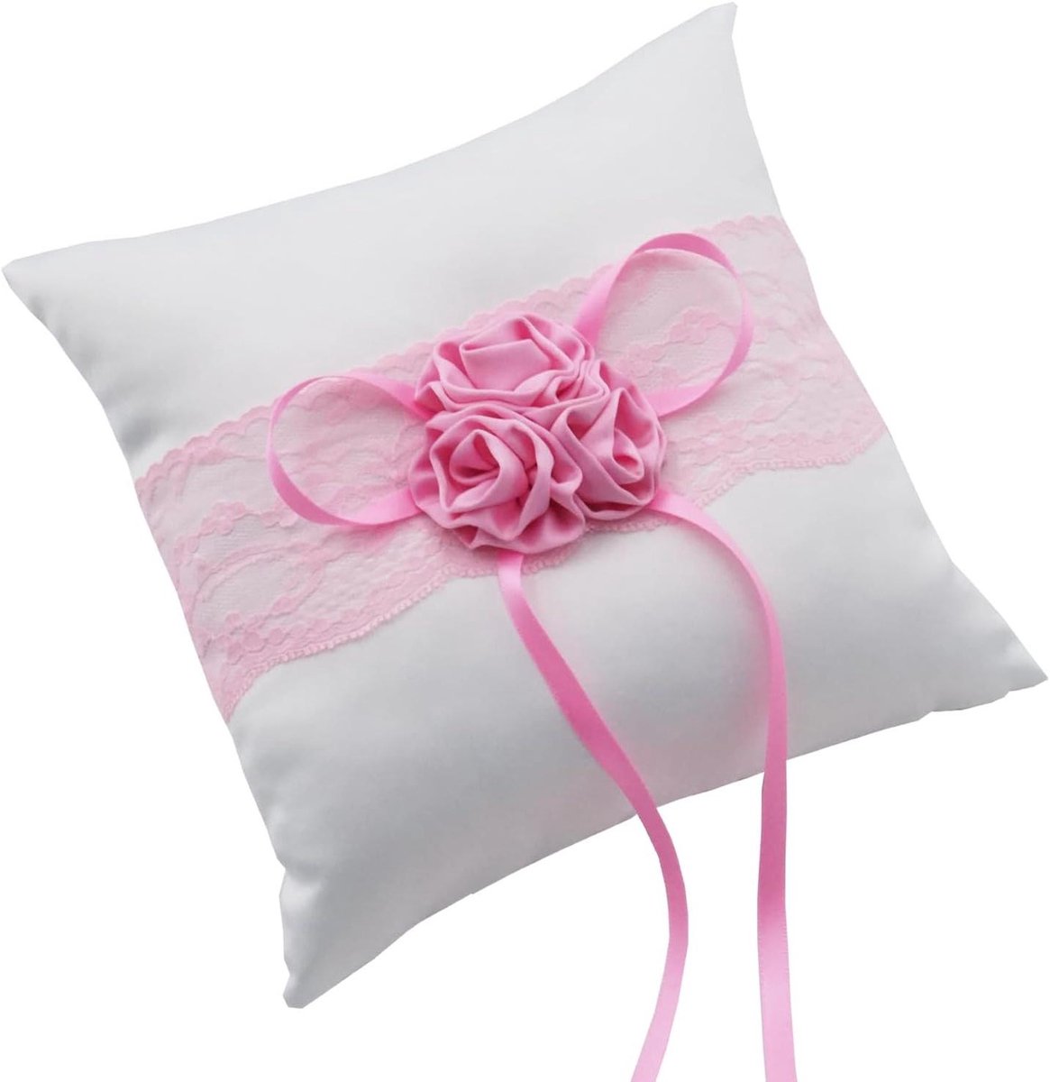 Ringkussen Bruiloft - Bloem Roze Wit - Ringen Presenteren - Vintage Stijl - 20x20 cm - Rosé