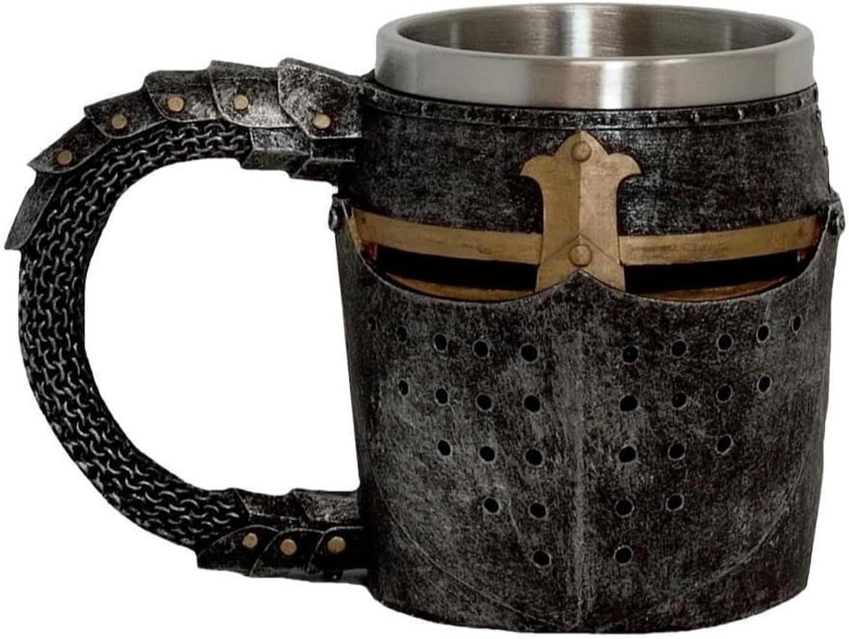 Middeleeuwse Bierpul - Ridder Helm Mok - Middeleeuwse Feesten - Handgeschilderd Decoratief - 60mm x 110mm - Zwart
