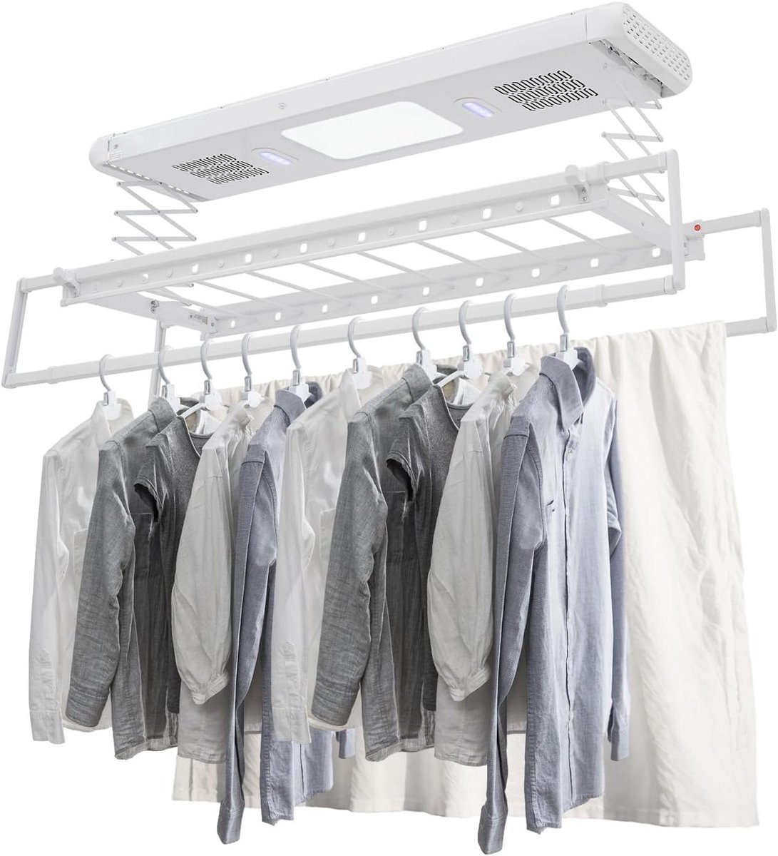 Elektrische Droogmolen Wasdroger Lift Wasgoed Drogen Met Afstandsbediening 130-215 cm Wit