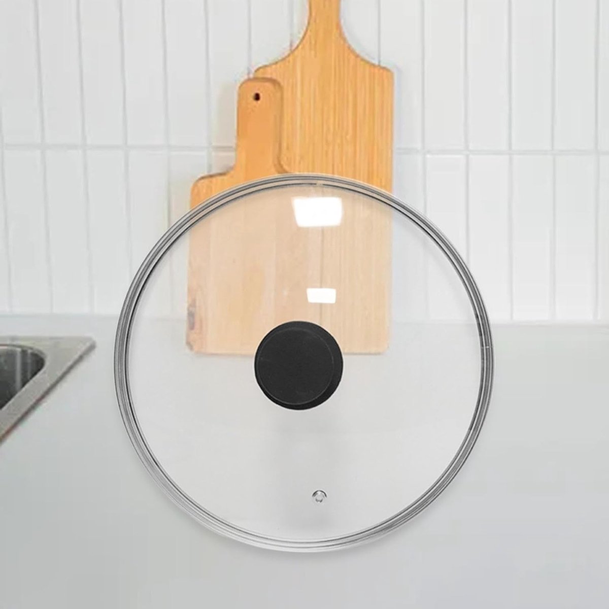 Universeel Pannendeksel - Glazen Deksel - Koken en Sudderen - Met Stoomuitlaat - 34 cm - Transparant