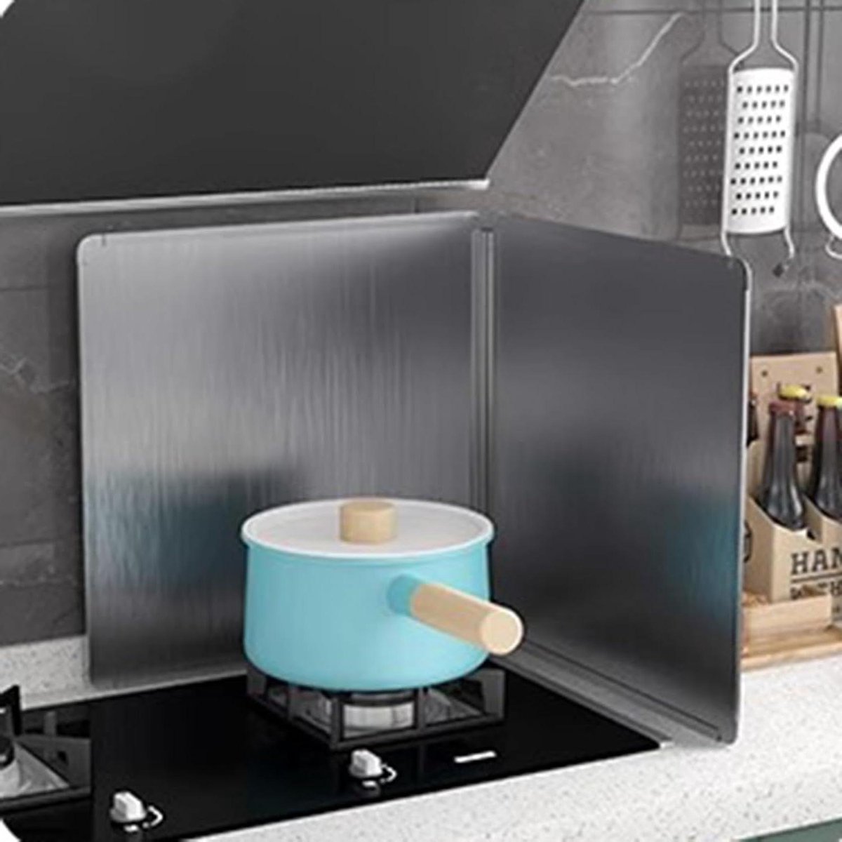 Olie spat Guard - Kookplaat bescherming - Schoon koken - Opvouwbaar scharnier - 50x45cm - Zilverkleurig