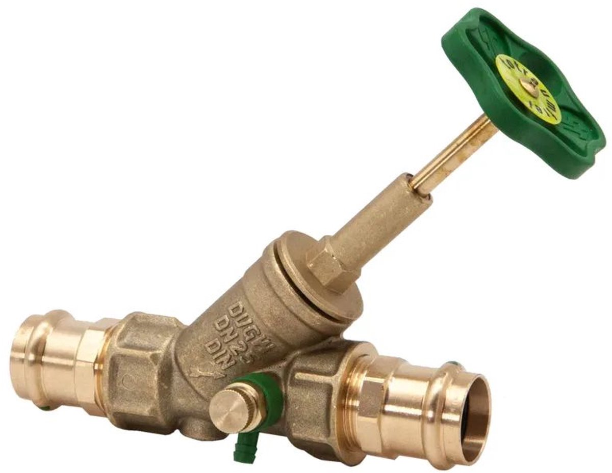 Schlösser Armaturen JS Vrijstroomventiel, met persaansluiting (binnendraad), met aftapping, met stijgende spindel, DN25, persdiameter 28mm, DVGW gekeurd, 0015182800001